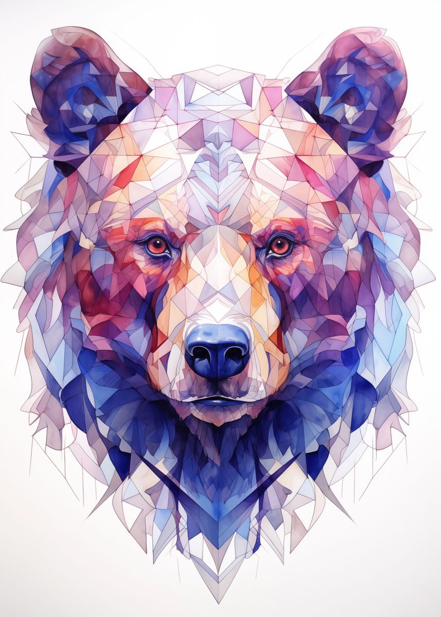 'Bear Geometry' Poster, picture, metal print, paint by Boot Hill | Displate