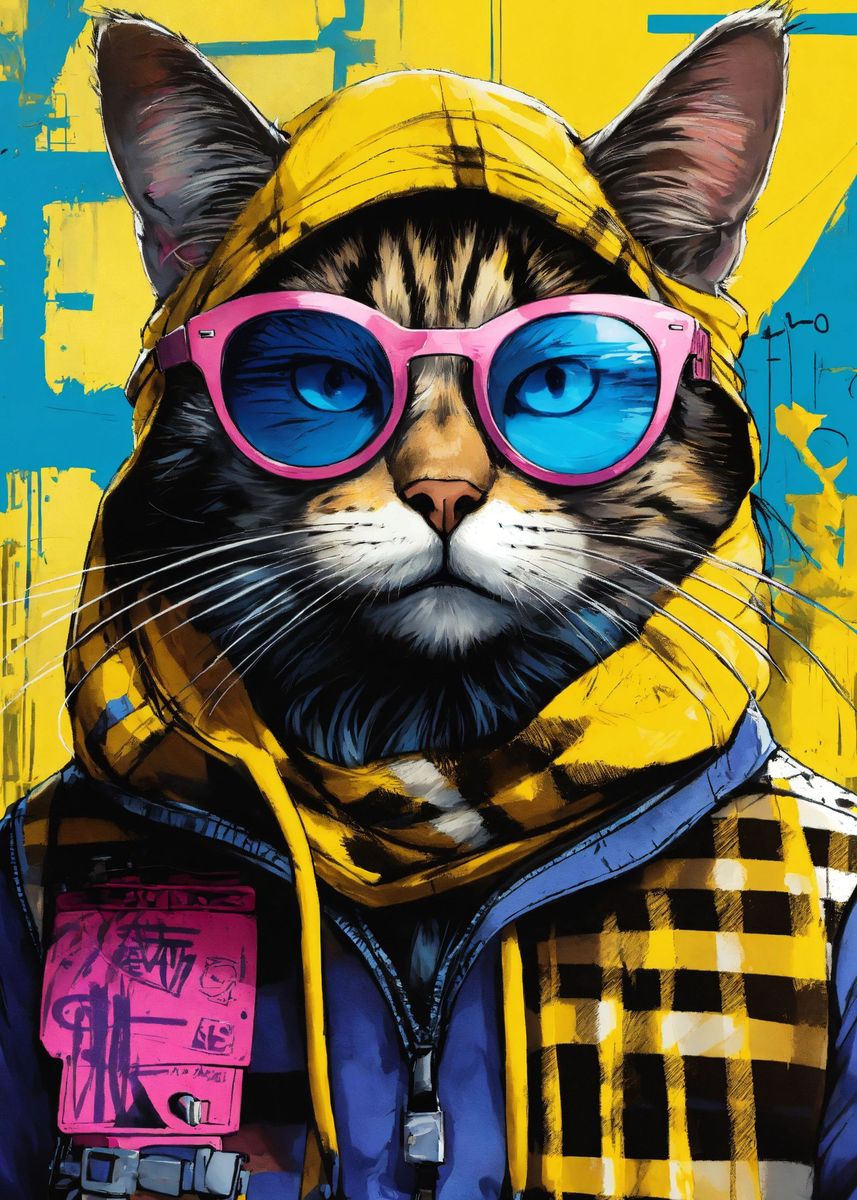 'Art Retro Cat' Poster, picture, metal print, paint by DASDOFF | Displate