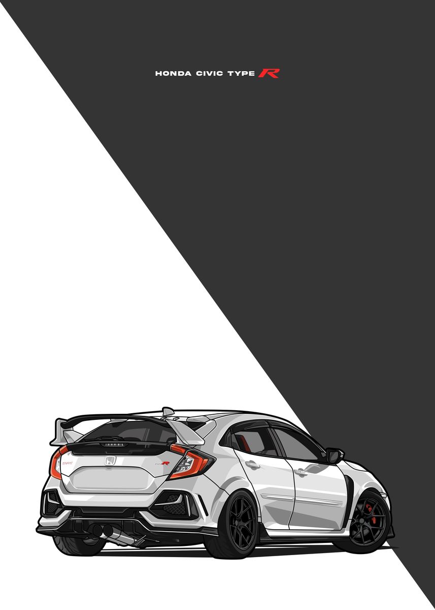 'honda civic type R white' Poster, picture, metal print, paint by ...