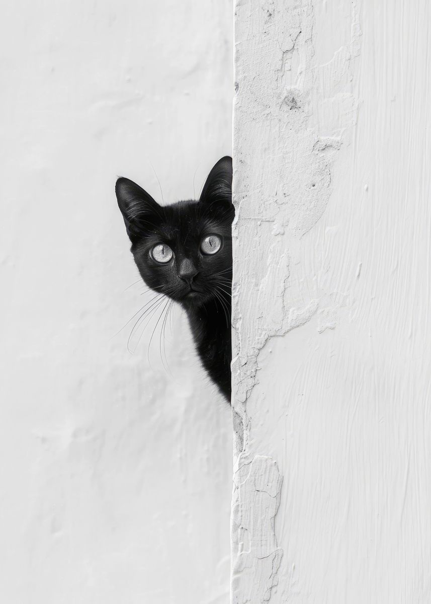 peeking black cat poster, cute cat print, home decor,... 'Black Cat Peeking' Poster, picture, metal print, paint by Senja ...