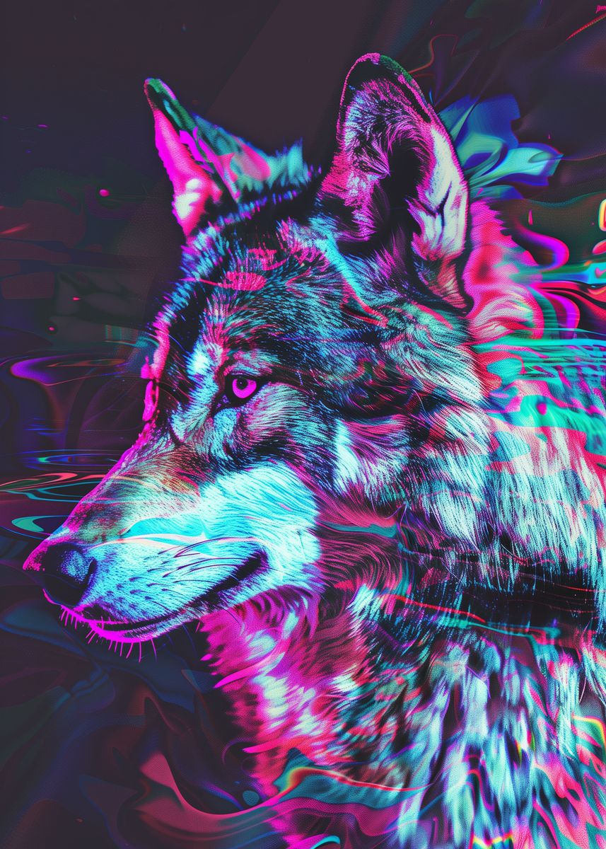 'Neon Glitch wolf' Poster, picture, metal print, paint by Kitty Bern ...