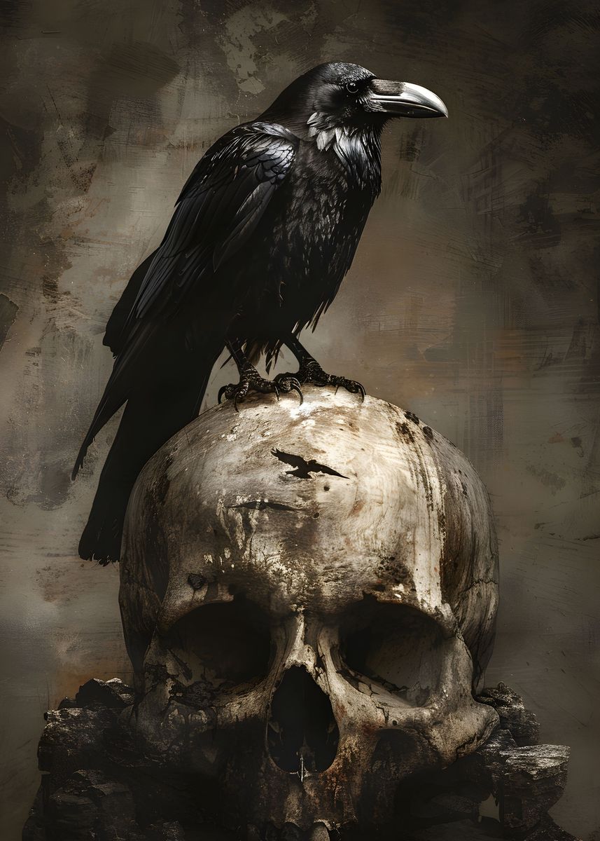 'Raven Sitting On Skull' Poster, picture, metal print, paint by Amazing ...