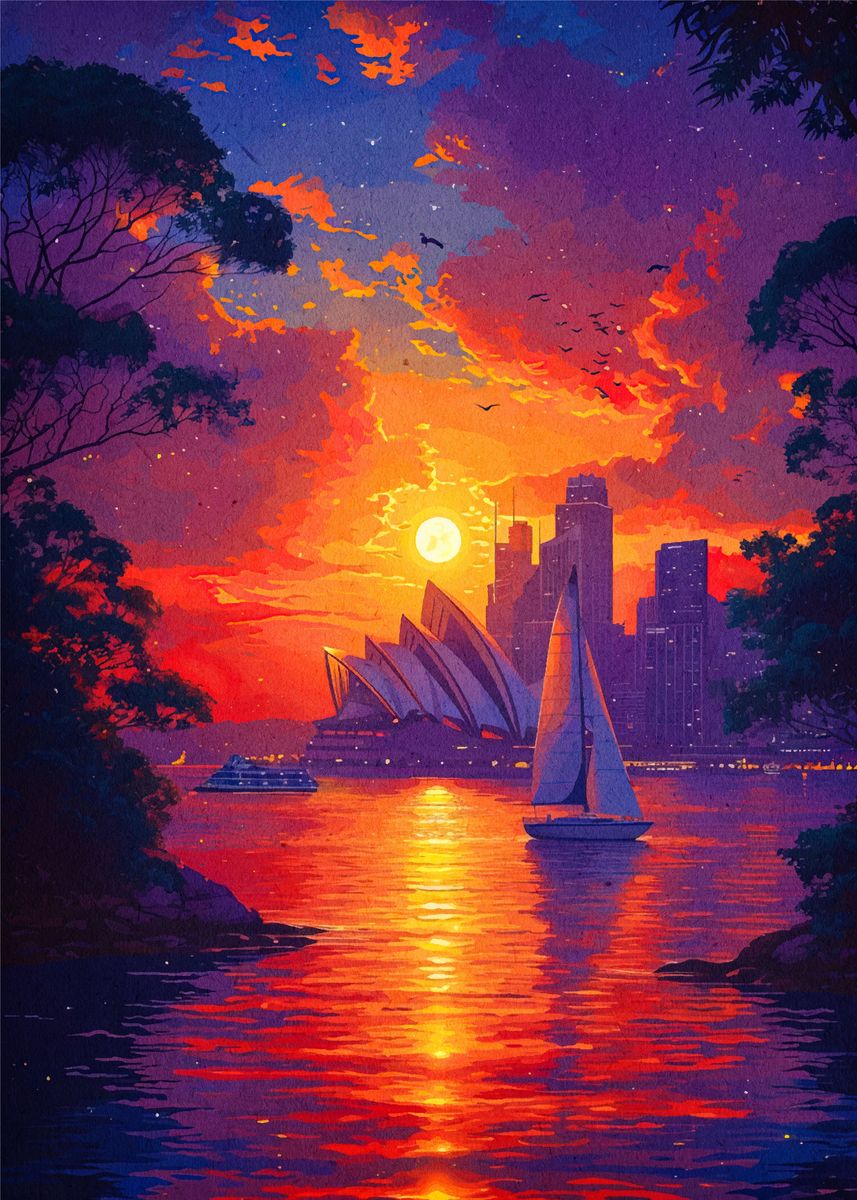 Peter Li Artist 'sailboat sunset painting' Poster, picture, metal print, paint by Peter ...