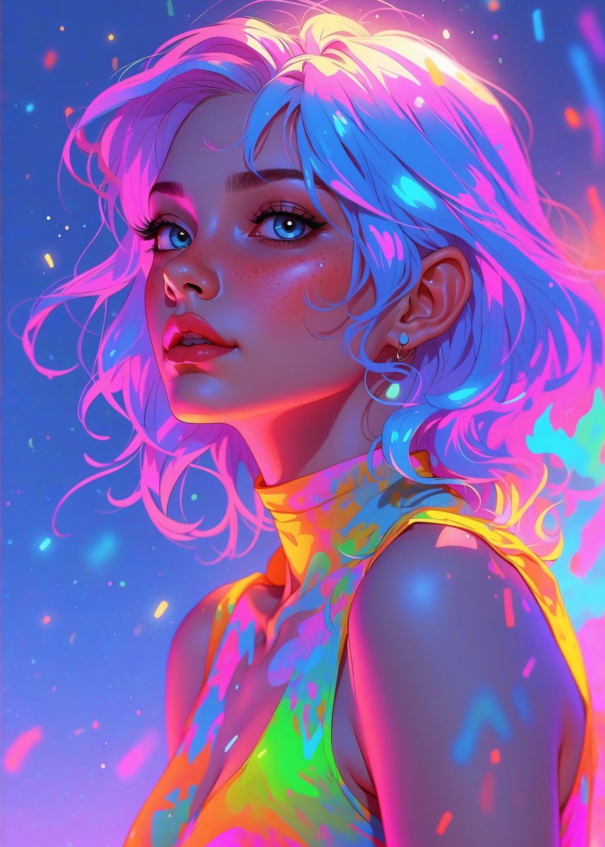 'Girl Neon Wonderland' Poster, picture, metal print, paint by ...