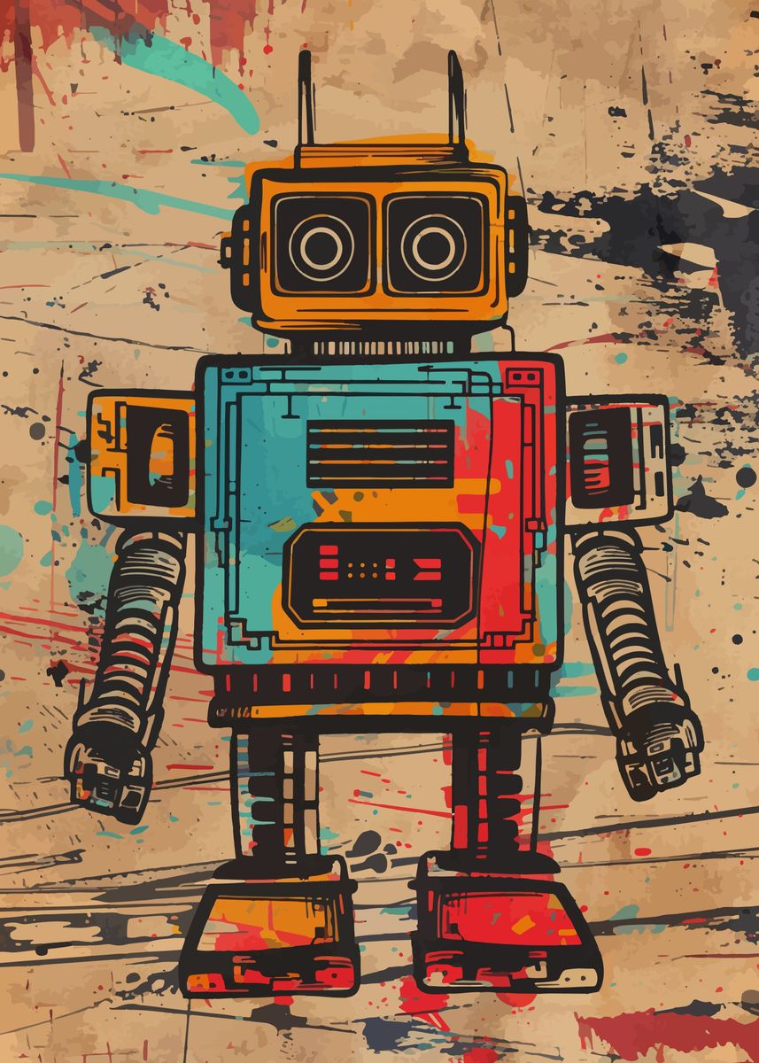 'retro Robot Little Sweet' Poster, Picture, Metal Print, Paint By 