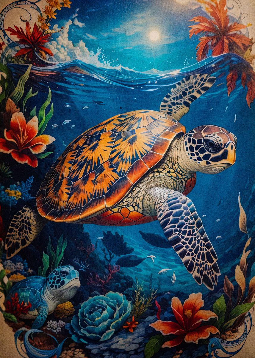 'turtle watercolor animal ' Poster, picture, metal print, paint by dunn ...