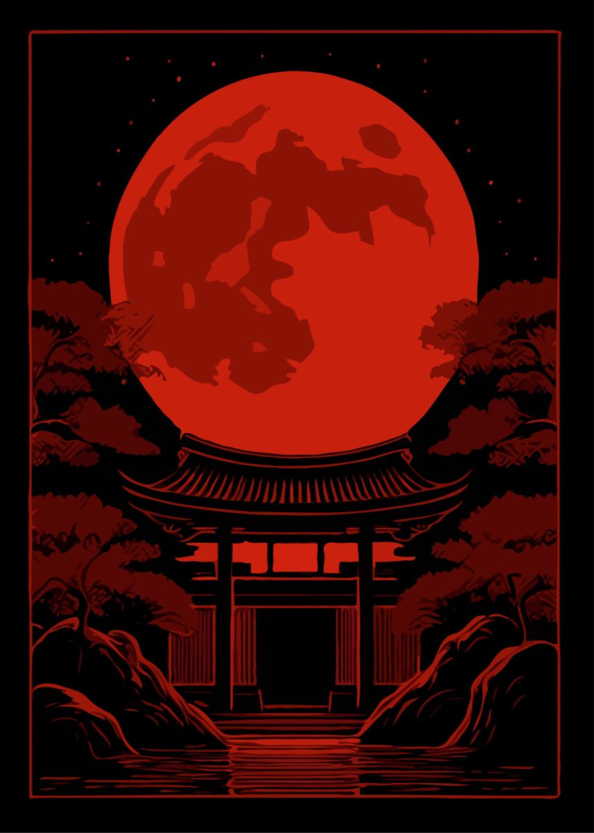 'Red Moon Jinja' Poster, picture, metal print, paint by Creatives Sam ...