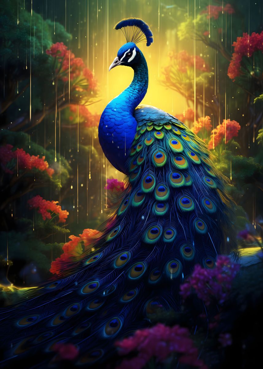 'Epic Rainy Peacock' Poster, picture, metal print, paint by Dennex ...