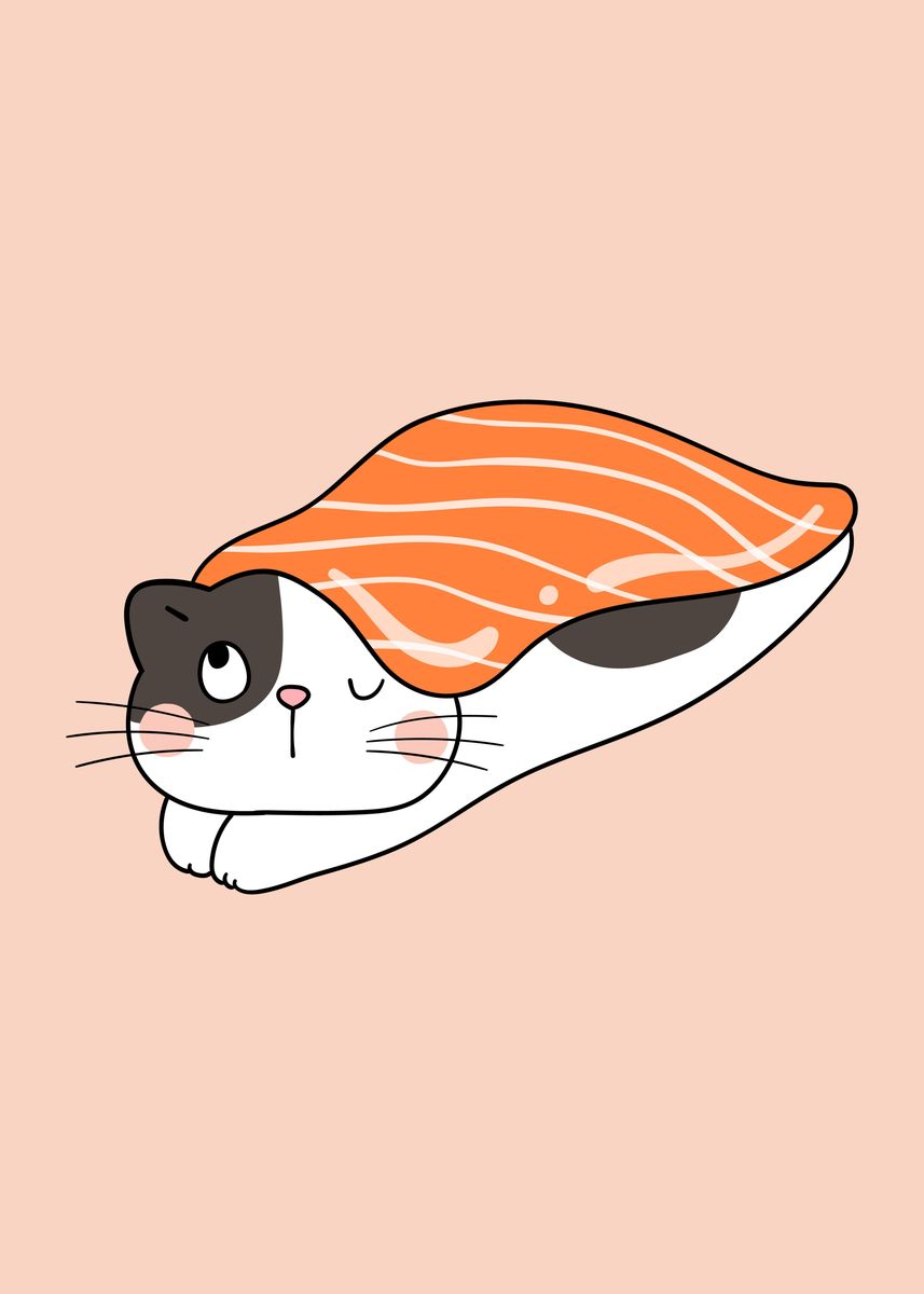 'cute kawaii sushi kittycat' Poster, picture, metal print, paint by ...