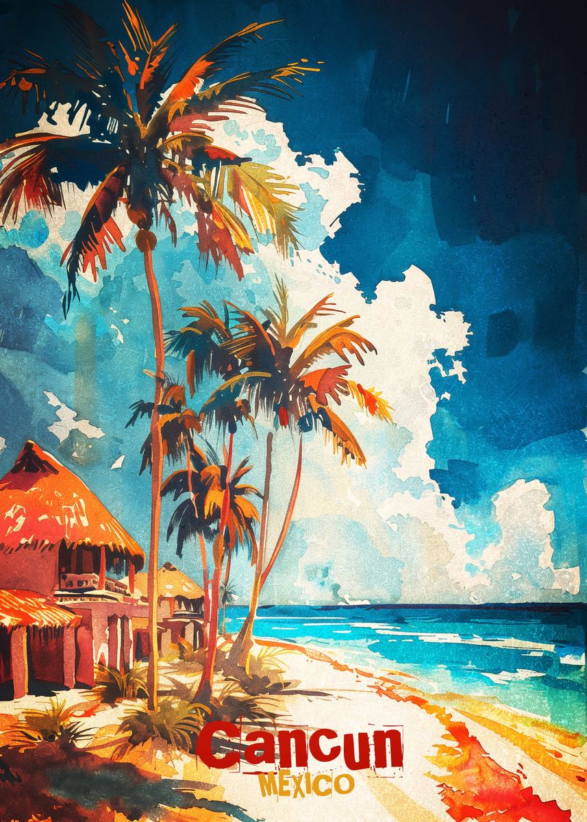 'Discover Cancun' Poster, picture, metal print, paint by Mehdi | Displate