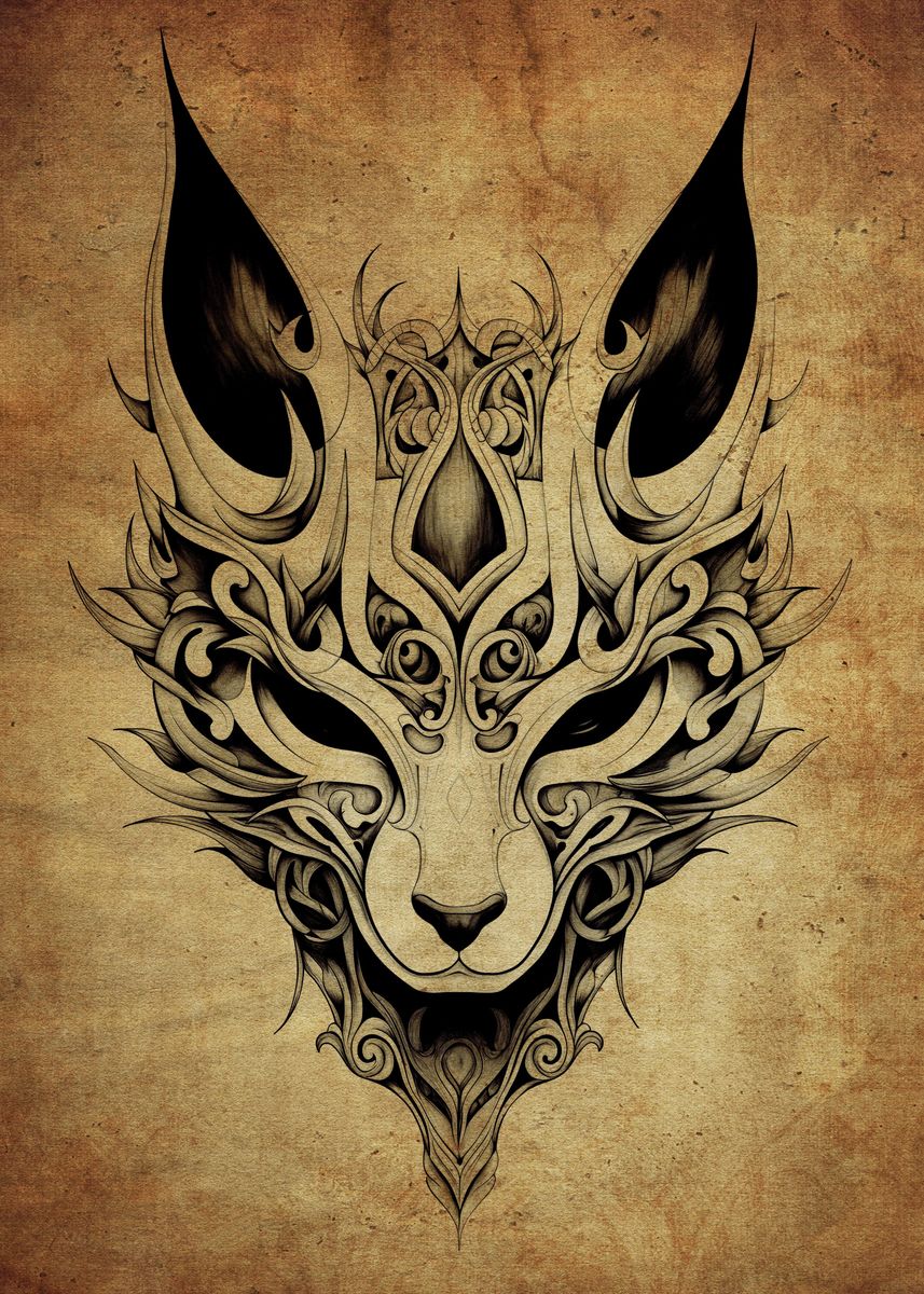 'Kitsune Mask Rust No2' Poster, picture, metal print, paint by Boot ...