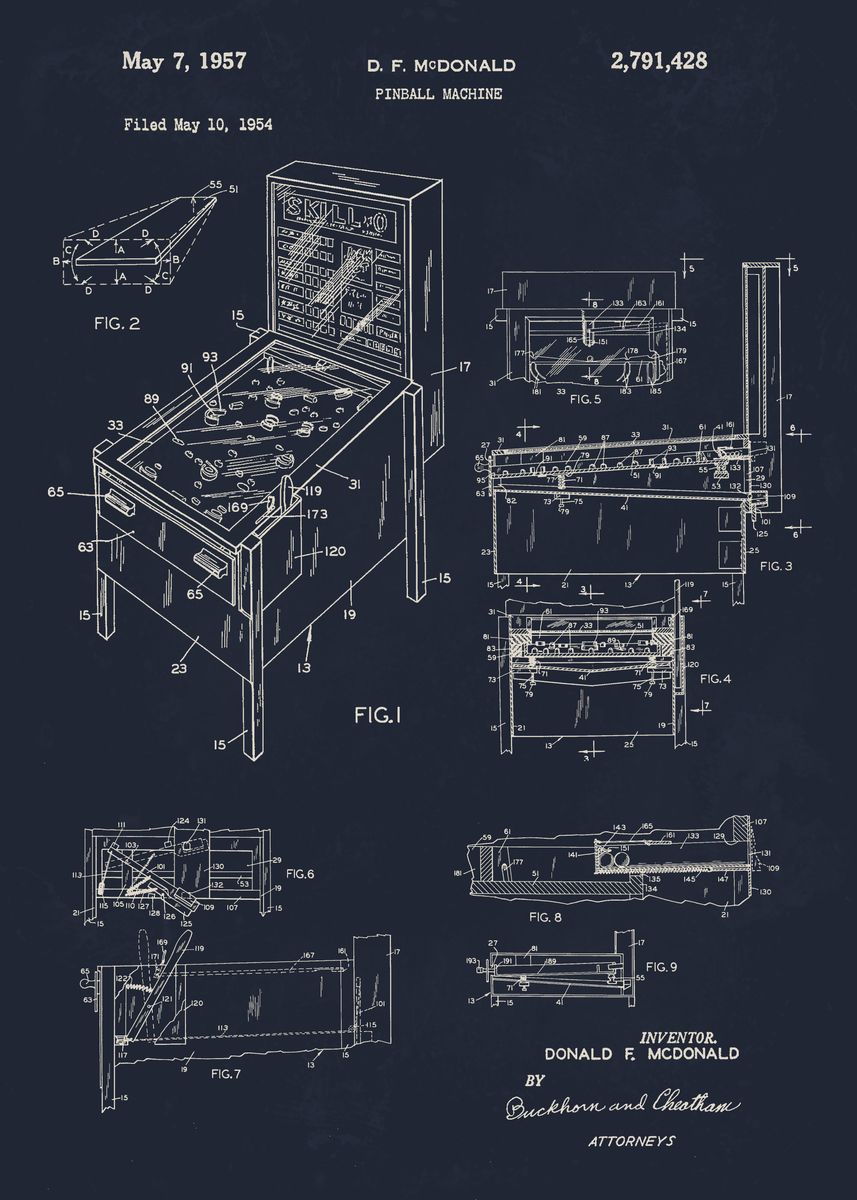 '1954 Pinball machine' Poster, picture, metal print, paint by ...