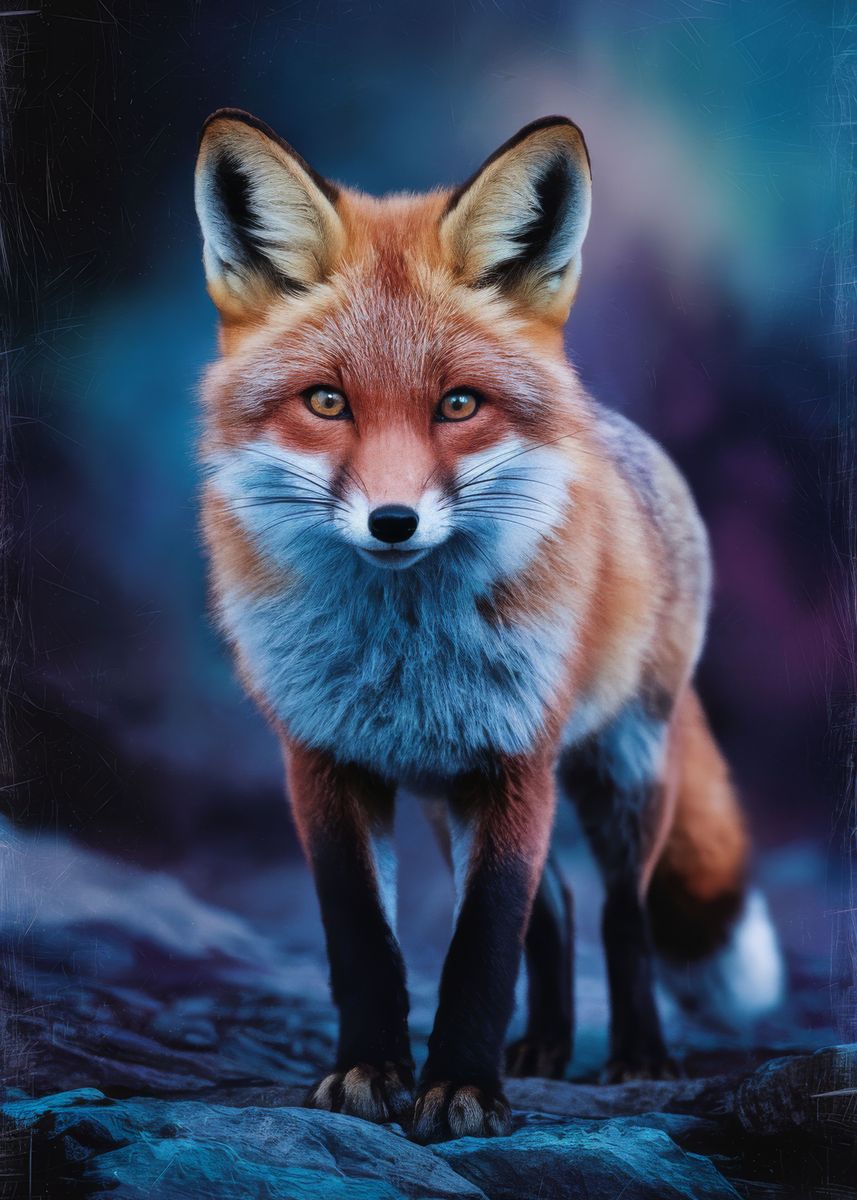 'Fox Night' Poster, picture, metal print, paint by DecoyDesign | Displate