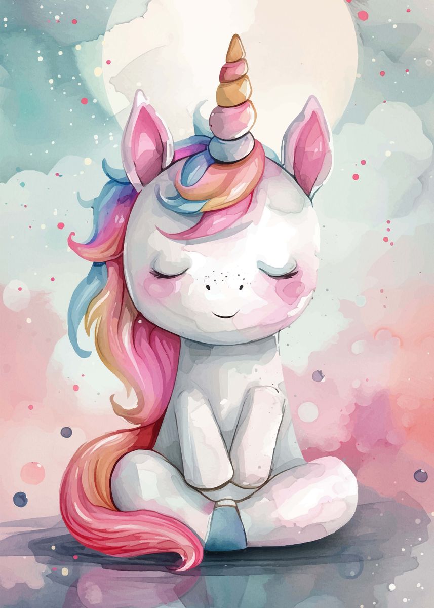 'baby unicorn cute' Poster, picture, metal print, paint by Ellen Farrah ...