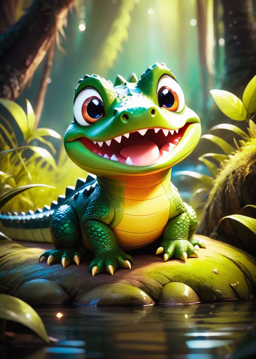 'Smiling Gator Kid' Poster, picture, metal print, paint by Maxime Arbez ...