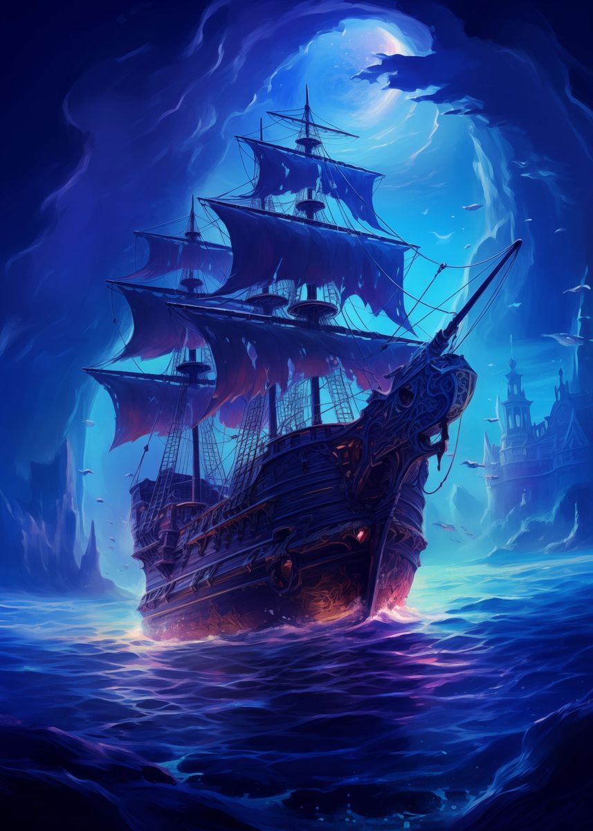 'Fantasy Pirate Ship' Poster, picture, metal print, paint by Conor