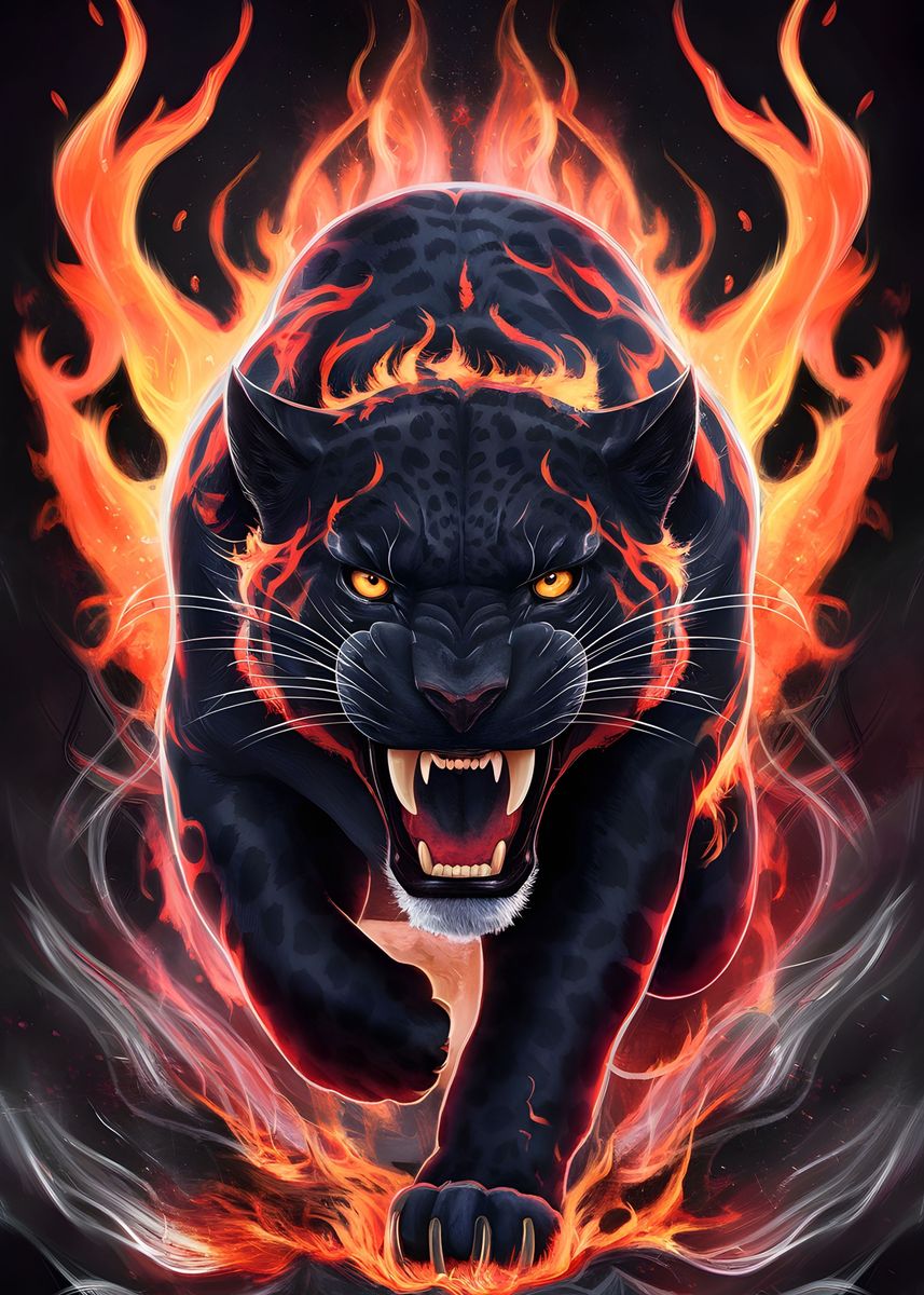'Flamed Jaguar' Poster, picture, metal print, paint by Stormy | Displate