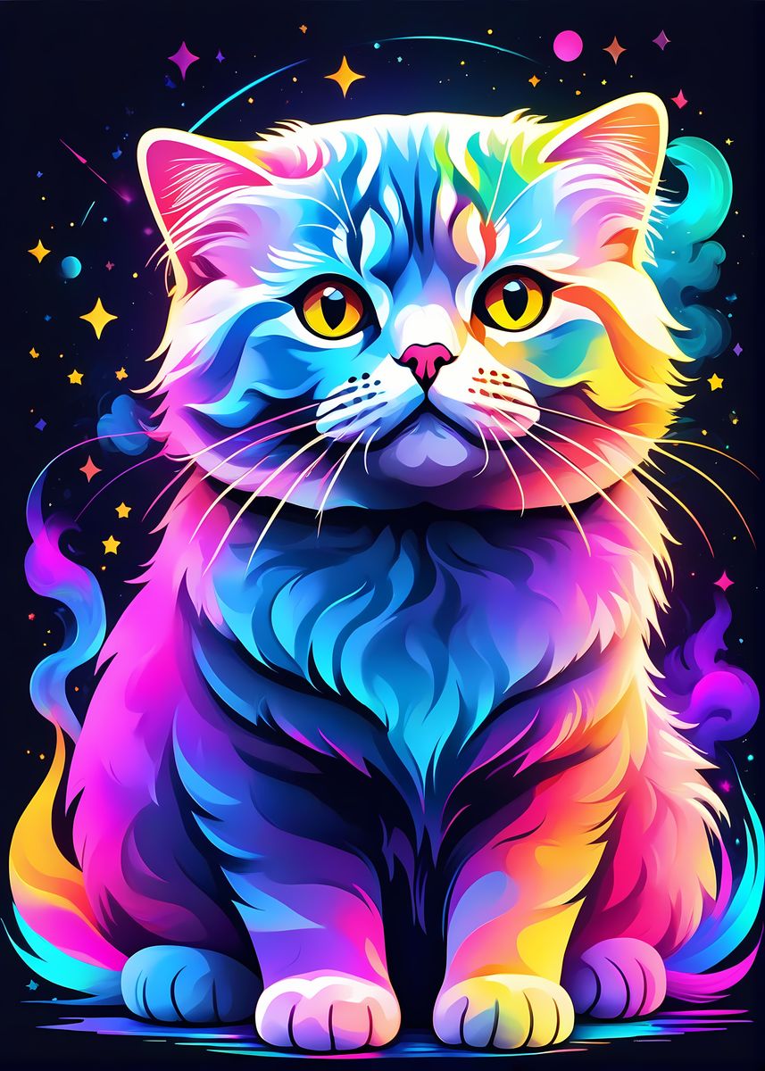 'Neon Colorful Cat' Poster, picture, metal print, paint by Gangster Art ...