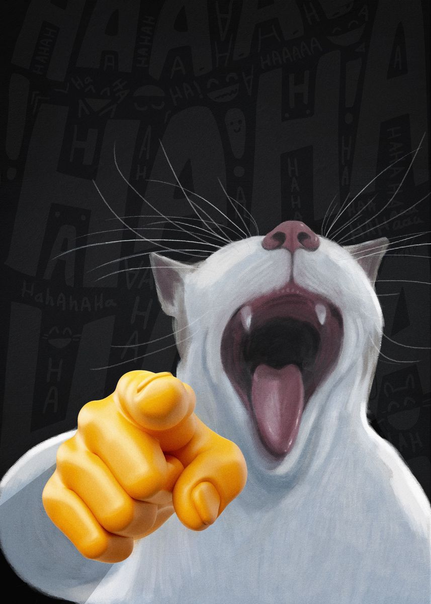 'Laughing Pointing Cat Meme' Poster, picture, metal print, paint by ...