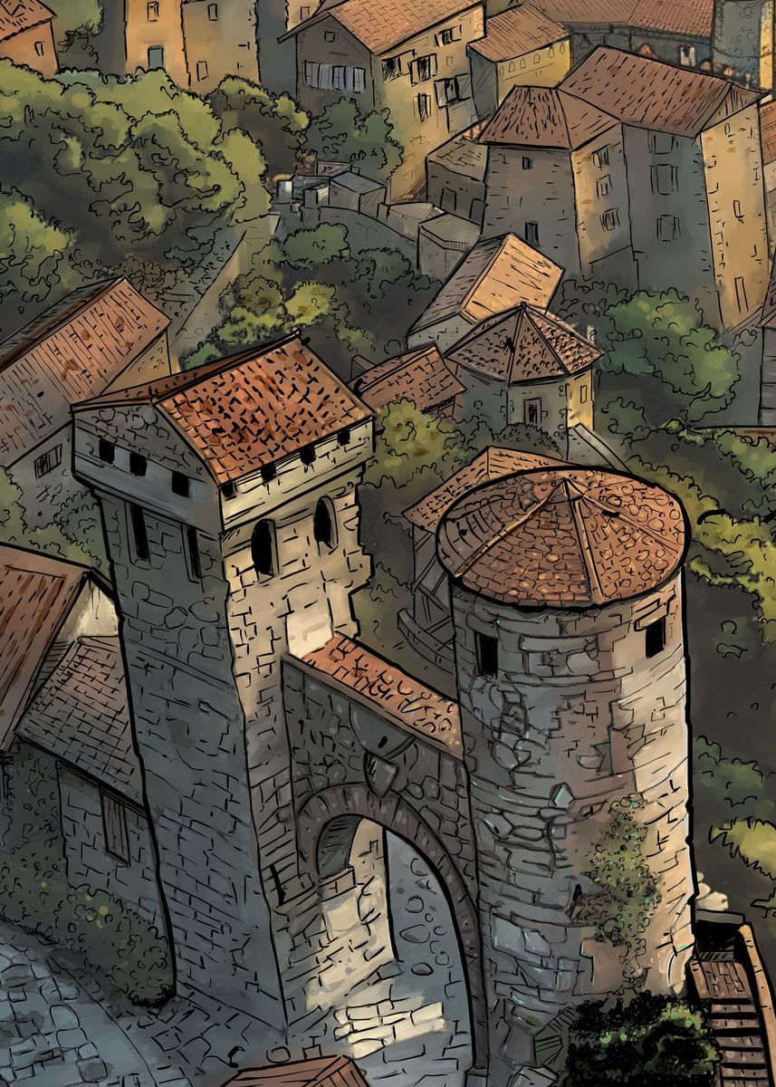 'Medieval village' Poster, picture, metal print, paint by Damien Barban ...