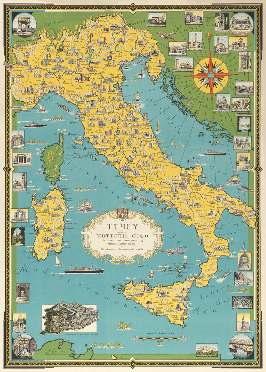 'Italy map' Poster, picture, metal print, paint by Sam Kal | Displate