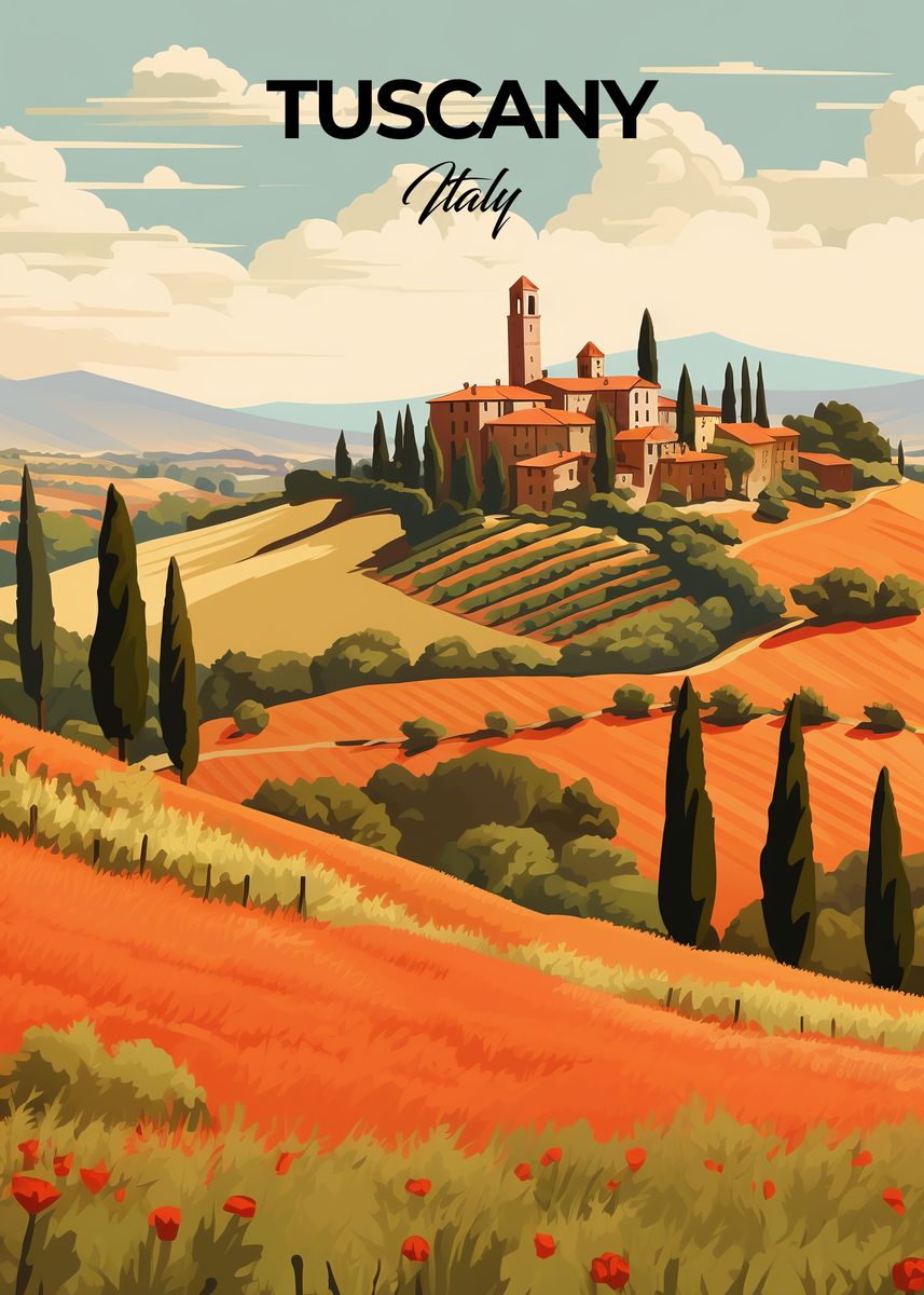 'Tuscany Italy Travel Print' Poster, picture, metal print, paint by ...