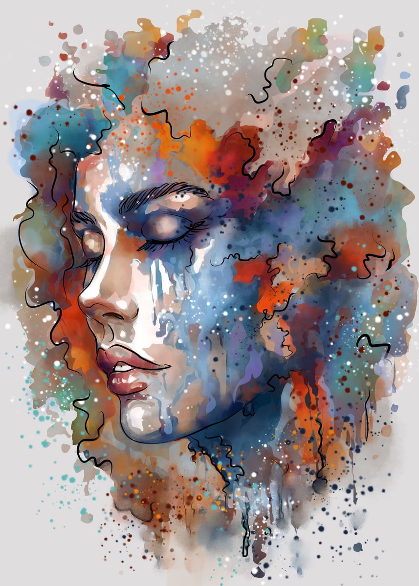 'artistic face watercolor 5' Poster, picture, metal print, paint by ...