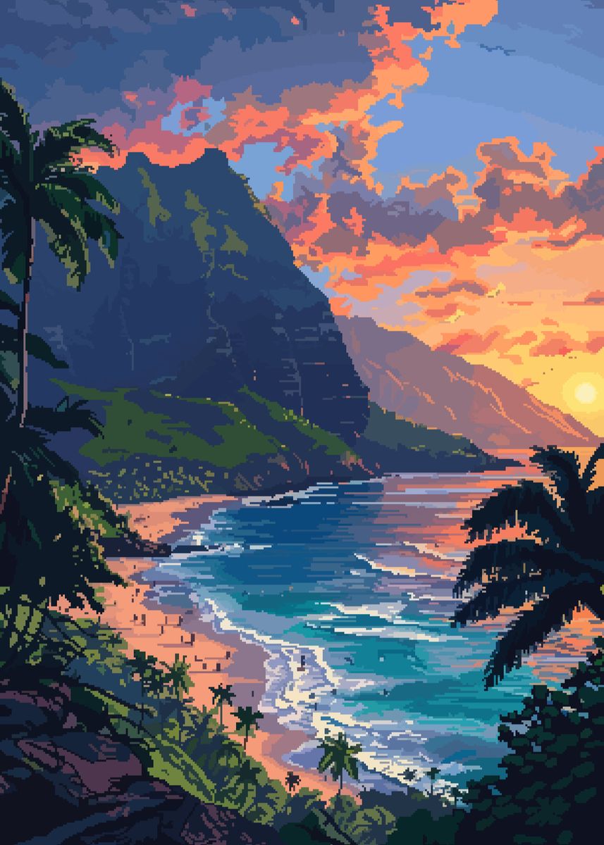 'Kauai Hawaii Pixel Art' Poster, picture, metal print, paint by LVTFCO ...