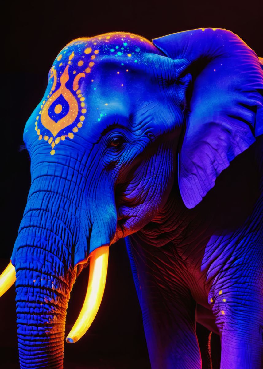 Painted Elephant Blacklight Poster - 23 X 35 Inches, Vintage Flocked Design 8 thumbnail image