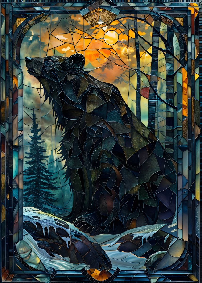 'Mystic Stained Glass Bear' Poster, picture, metal print, paint by ...