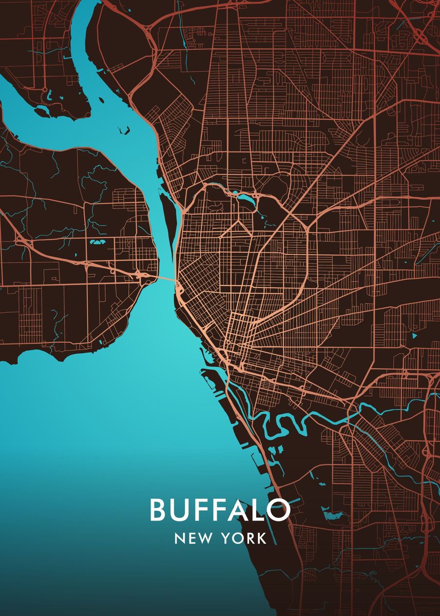 Buffalo City Map Poster Picture Metal Print Paint By Miracle