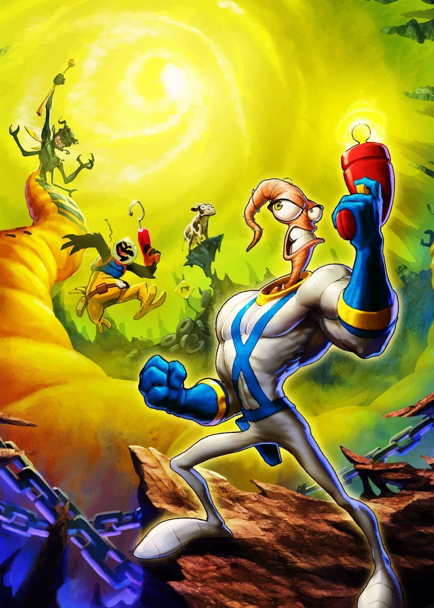 earthworm-jim-poster-picture-metal-print-paint-by-jujutsu-kaisen