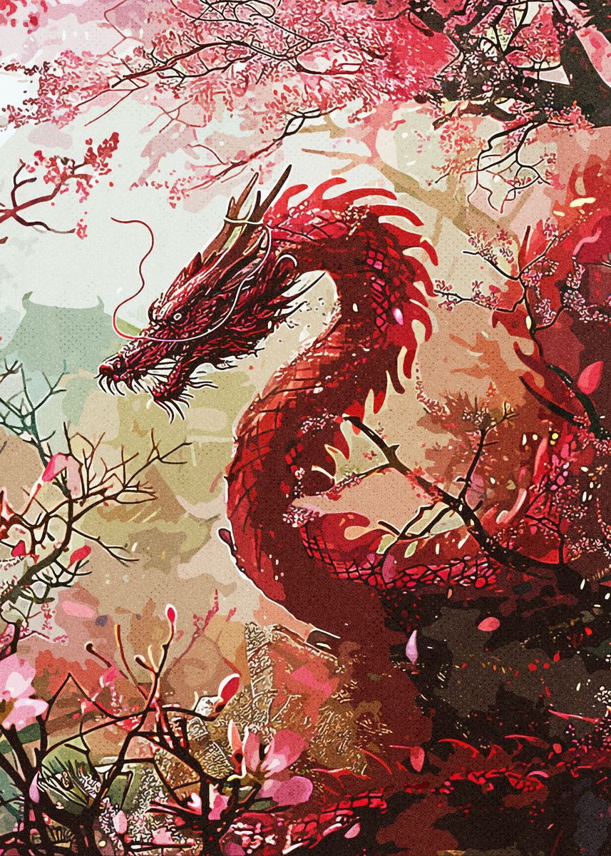 Fanth 'Vintage Red Dragon' Poster, picture, metal print, paint by Fanth ...