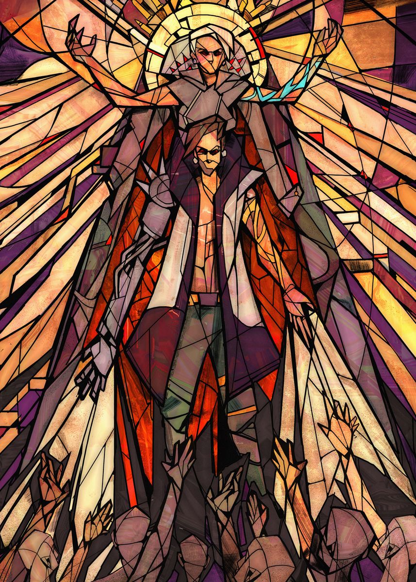 'Twin Gods Stained Glass' Poster, picture, metal print, paint by ...