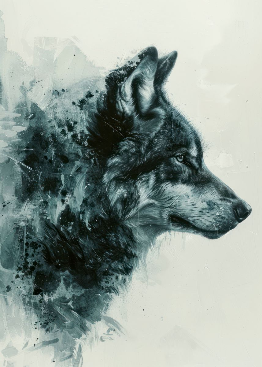 'Wolf Profile Painting' Poster, picture, metal print, paint by Usama