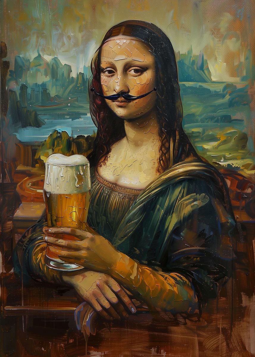 'Mona Lisa Beer Mustache' Poster, picture, metal print, paint by ...