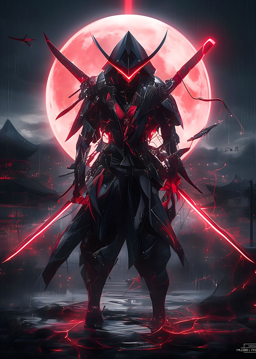 'Black and Red Samurai' Poster, picture, metal print, paint by ...