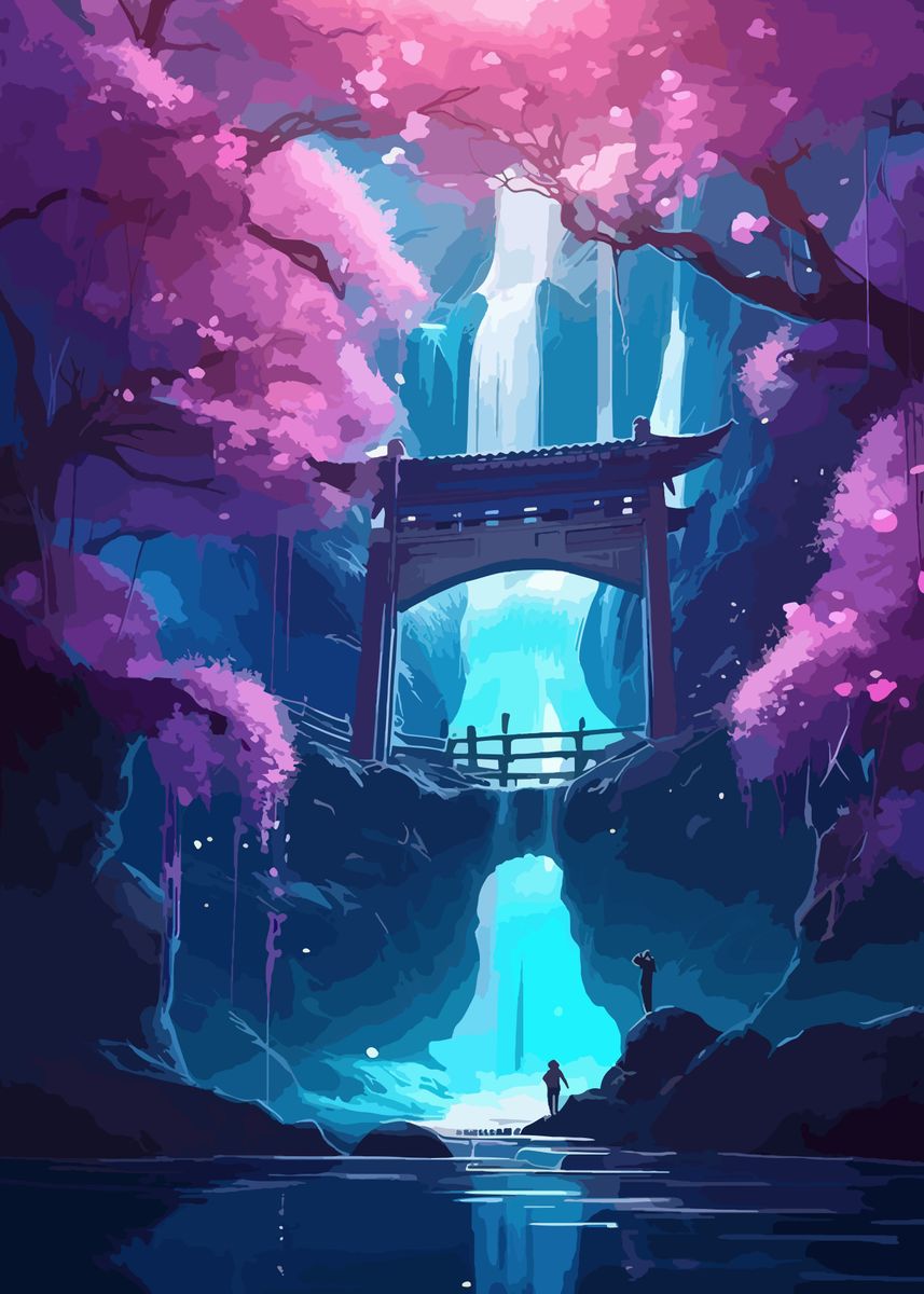 'Japan Landscape Neon Art' Poster, picture, metal print, paint by ...