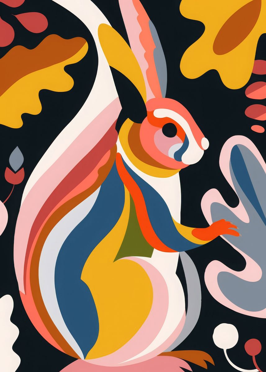 'Squirrel Abstract Flat' Poster, picture, metal print, paint by Ray ...