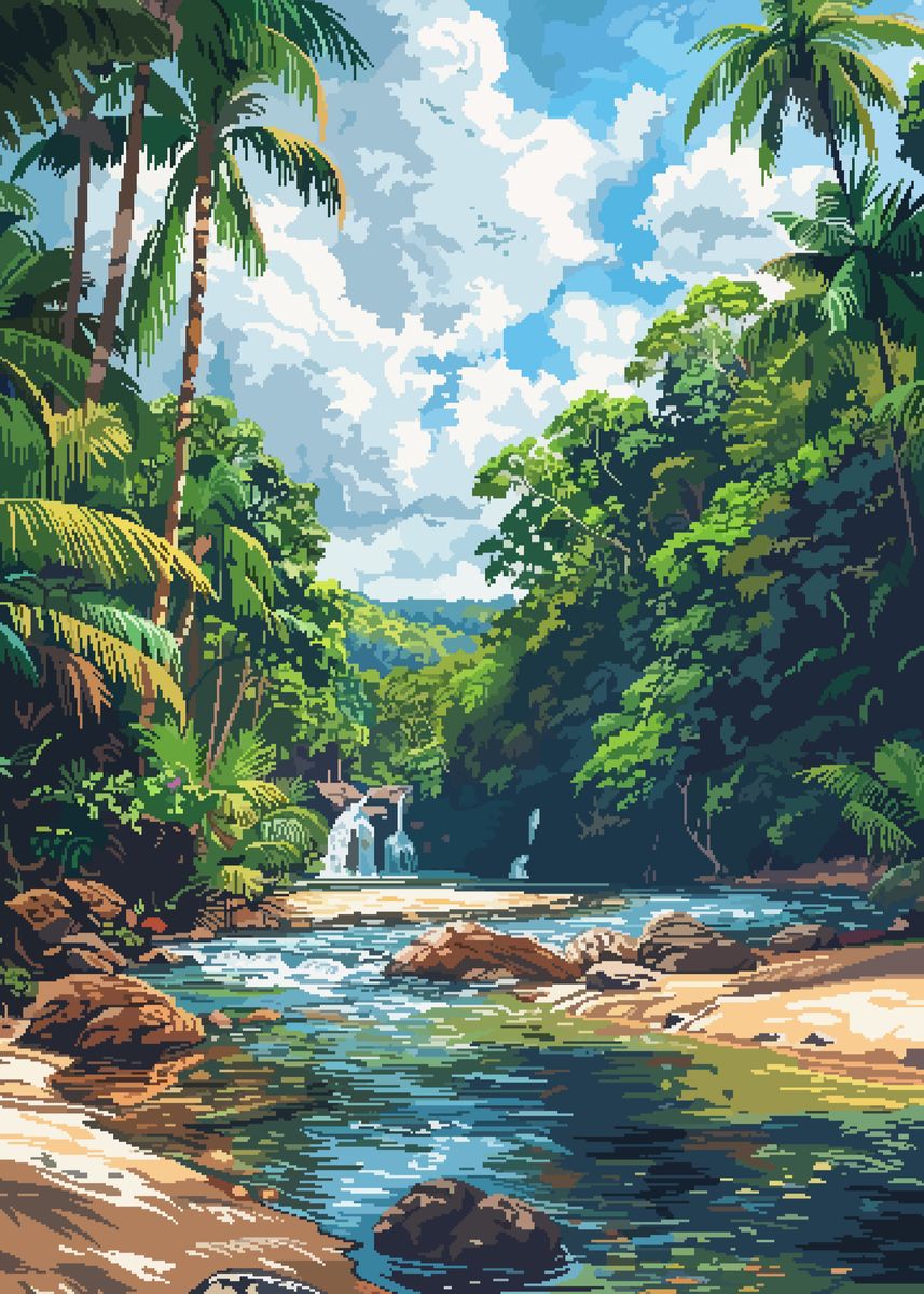 'Wailua Hawaii Pixel Art' Poster, picture, metal print, paint by LVTFCO ...