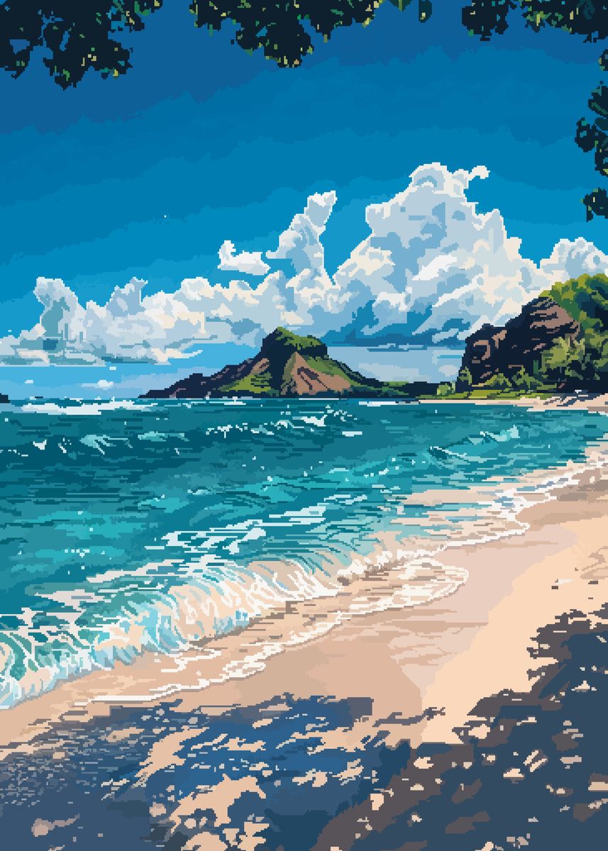 'Lanikai Hawaii Pixel Art' Poster, picture, metal print, paint by ...