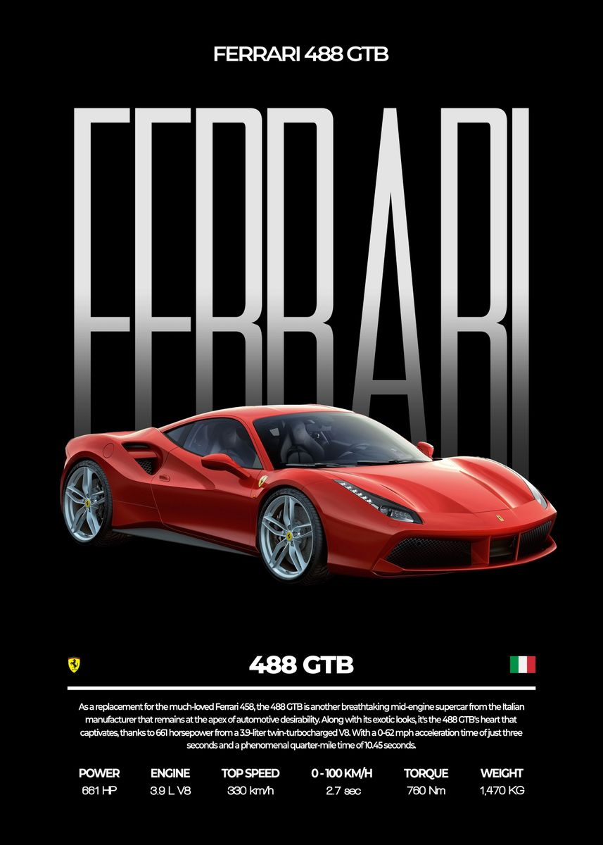 'Ferrari 488 GTB' Poster, picture, metal print, paint by Conceptual ...