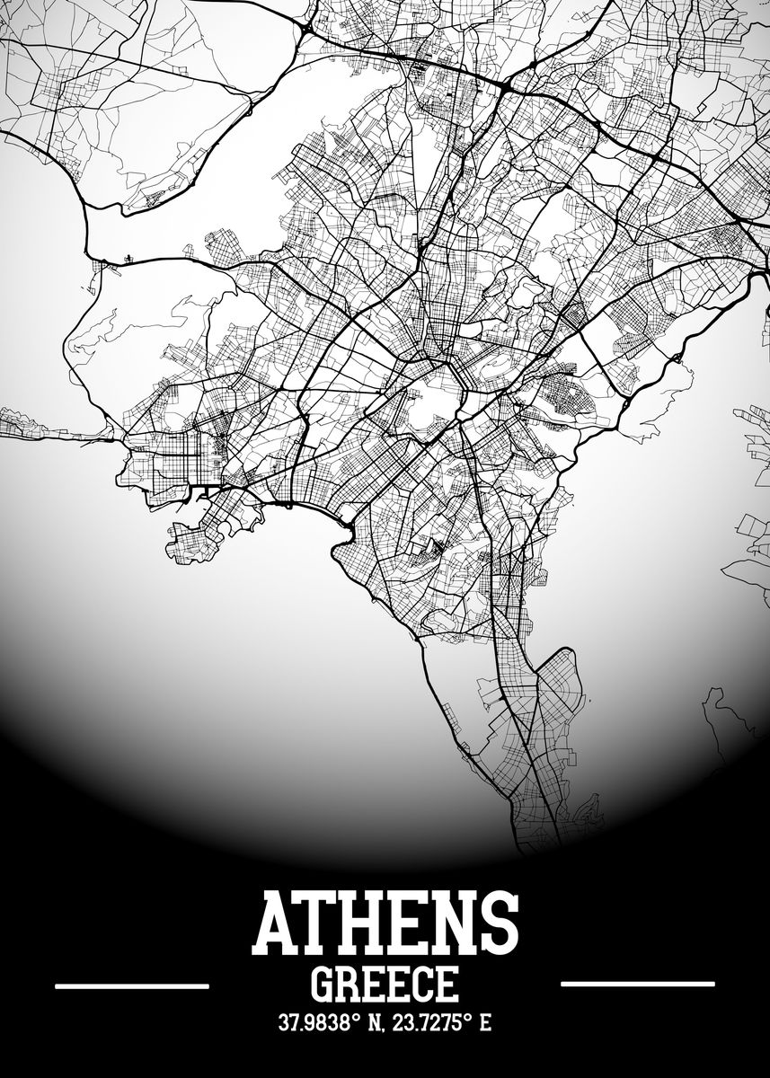 'Athens City Map White' Poster, picture, metal print, paint by Omarific ...