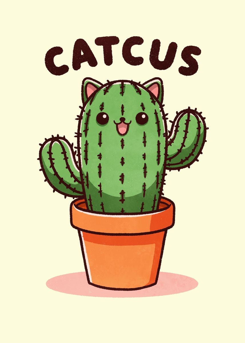 'Catcus cactus cat' Poster, picture, metal print, paint by Fanfreak ...