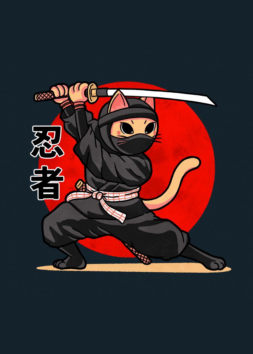 'Shinobi Neko Cat' Poster, picture, metal print, paint by Fanfreak ...