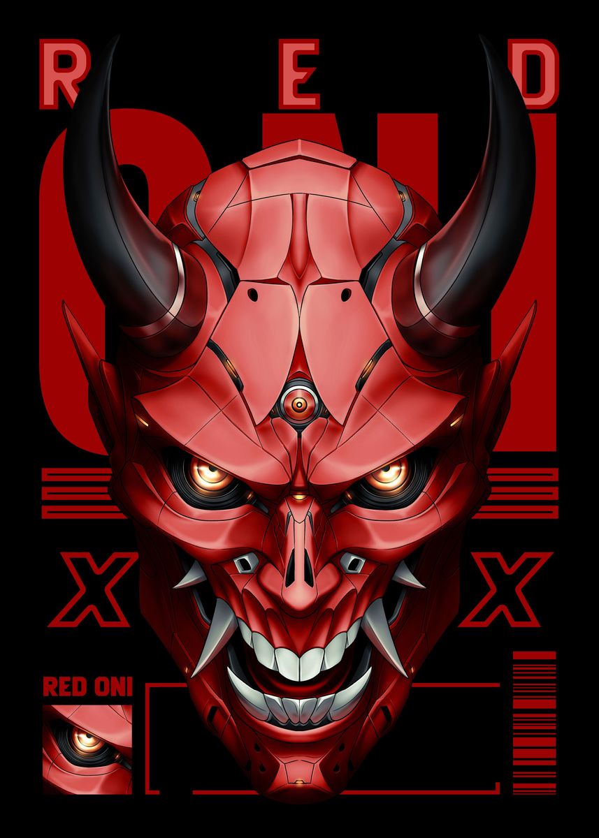 'Red Cyberpunk Oni Mask' Poster, picture, metal print, paint by Salny ...