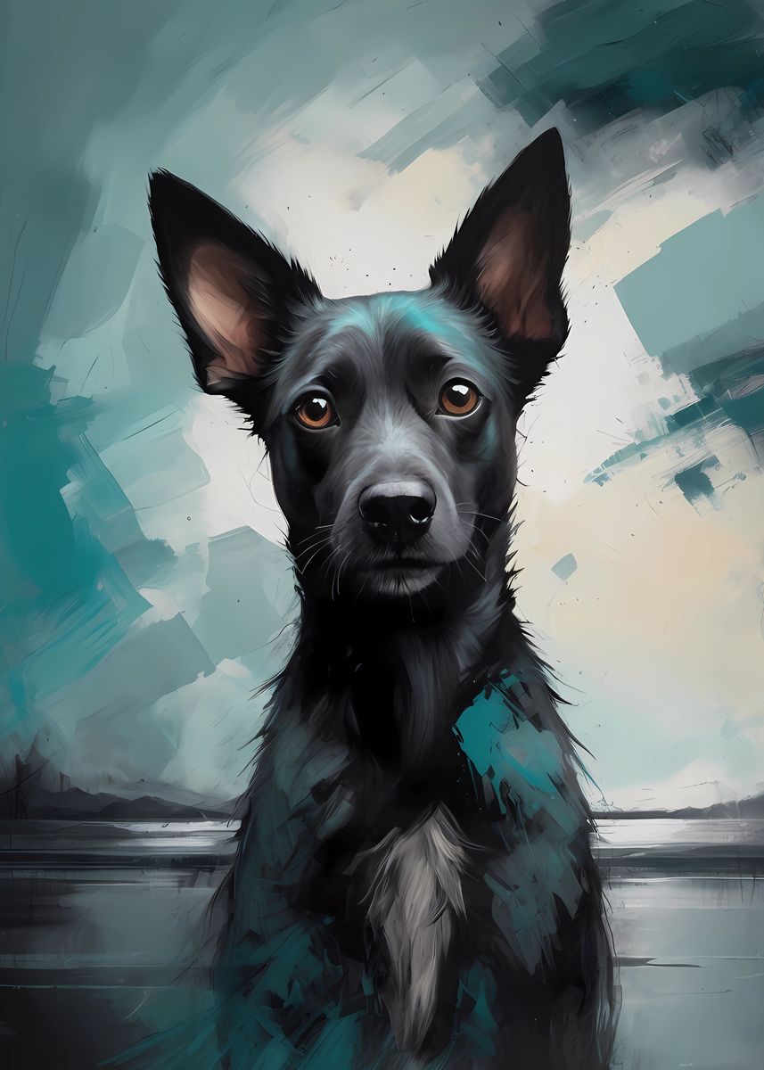'Defiant German Dog in Teal' Poster, picture, metal print, paint by ...