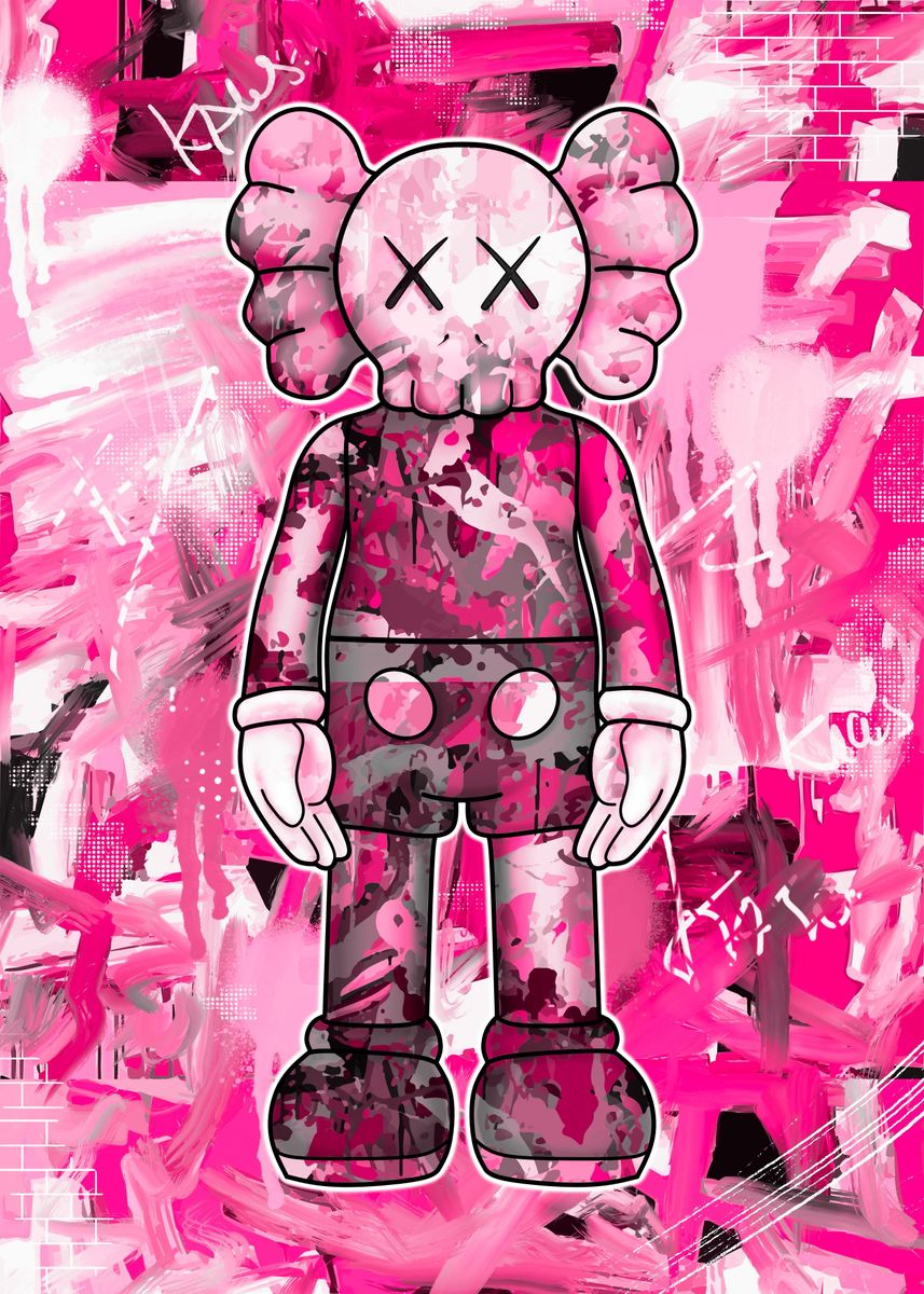 'pink kaws' Poster, picture, metal print, paint by Boon Edgar | Displate