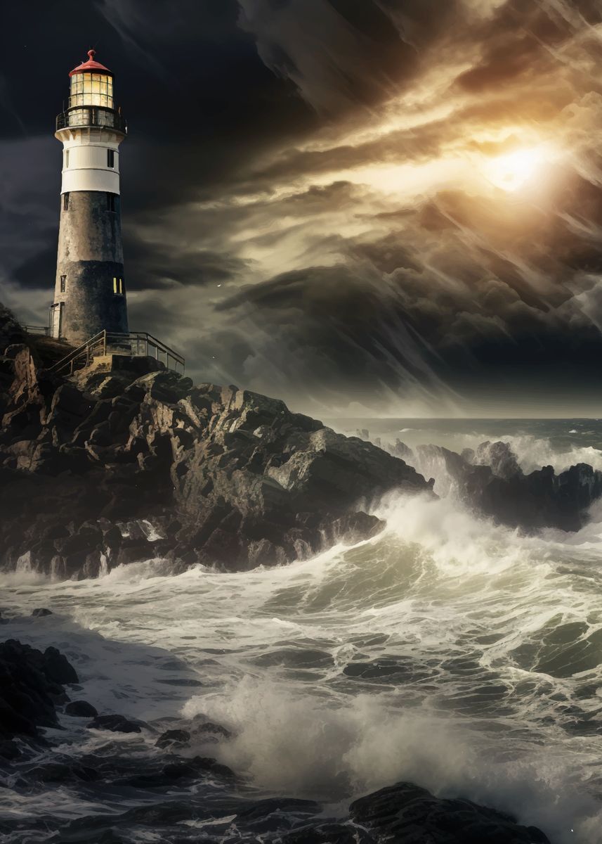 'Lighthouse in the storm' Poster, picture, metal print, paint by Ivro ...