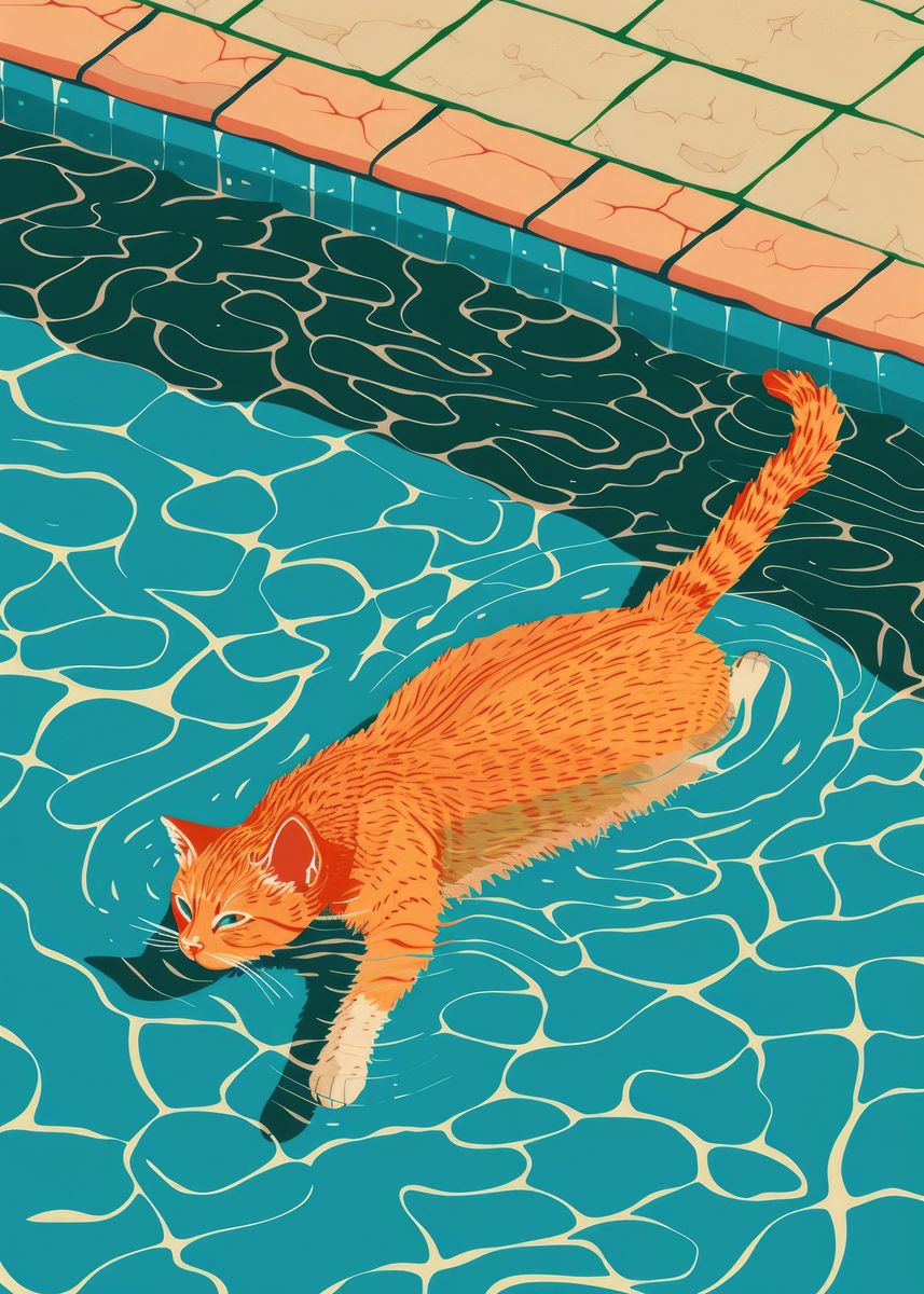 'orange cat' Poster, picture, metal print, paint by Rachanin ...